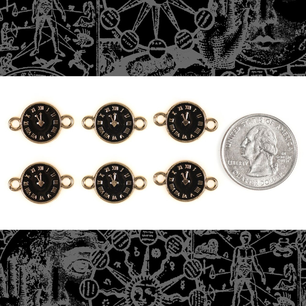 Gold Plated Black Enamel Watch Connectors - Set of Six - ZG2-C2